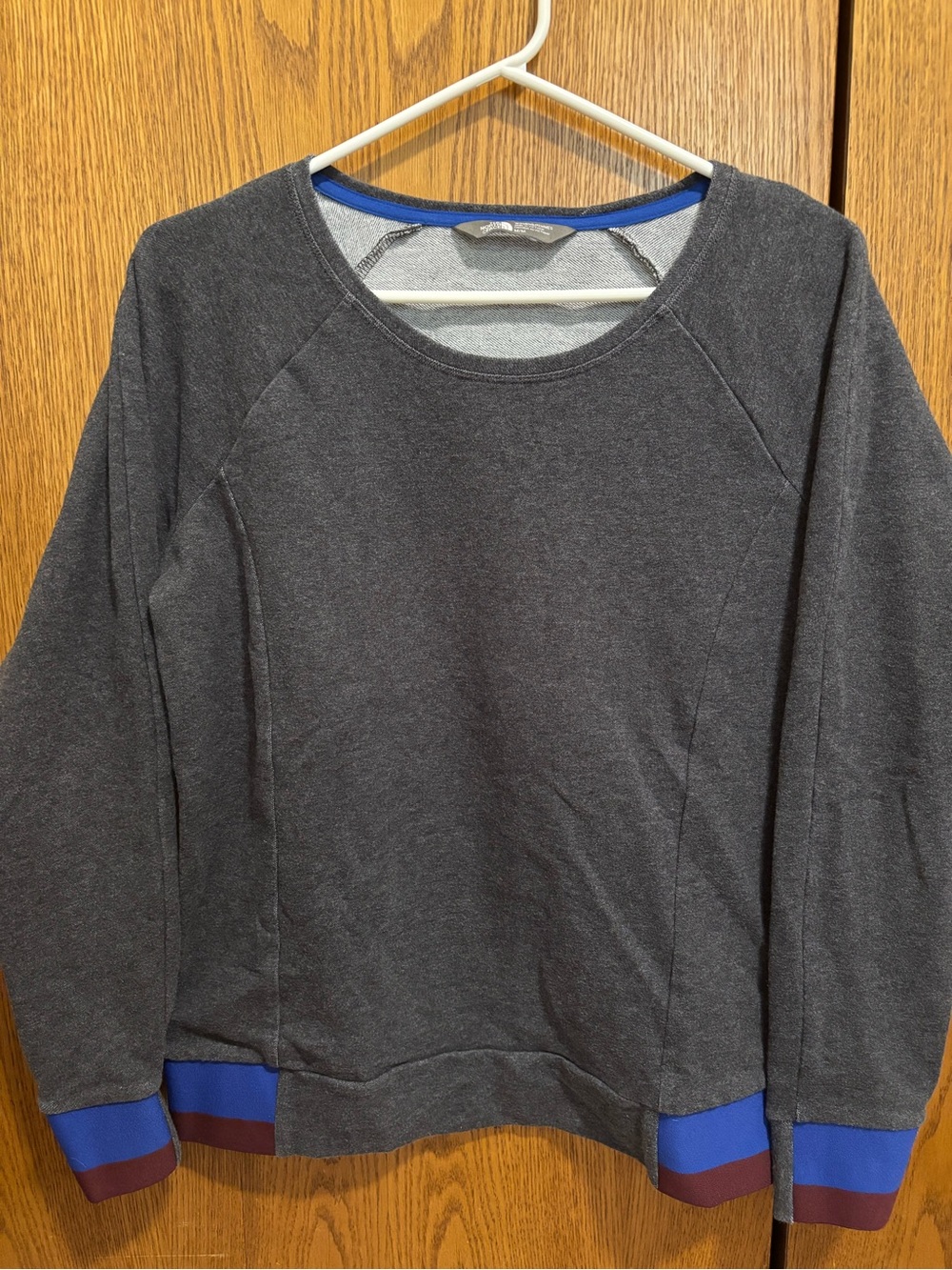 Charcoal Crewneck Sweatshirt with Blue & Maroon Trim
